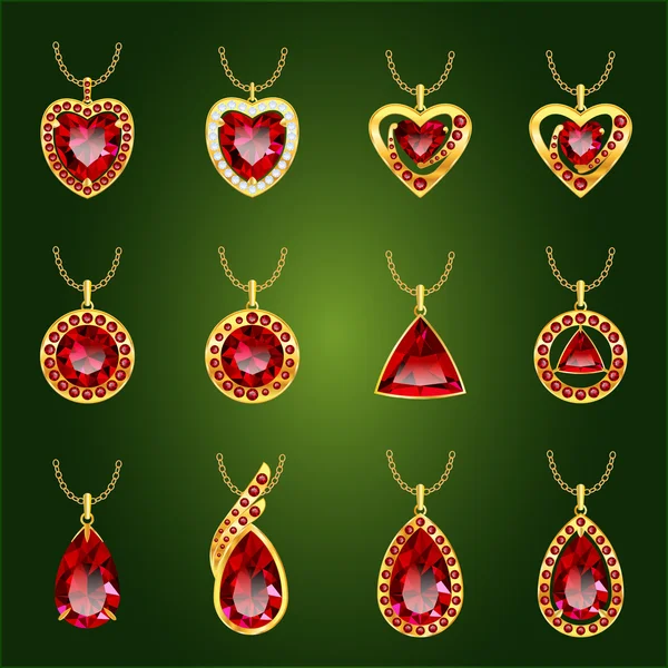 Ensemble de pendentifs rubis rouges — Image vectorielle