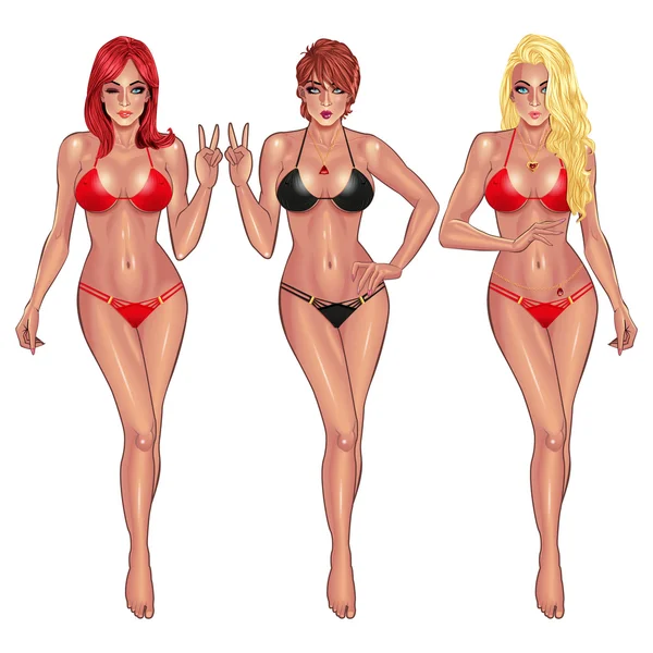 Hermosas mujeres jóvenes en bikini — Vector de stock