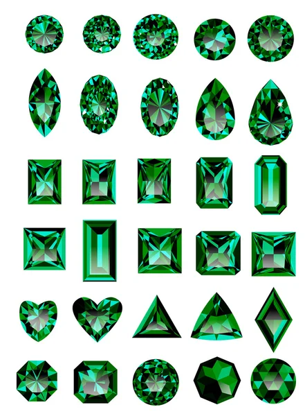 Conjunto de esmeraldas verdes realistas — Vector de stock