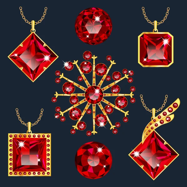 Ensemble de pendentifs rubis rouges — Image vectorielle