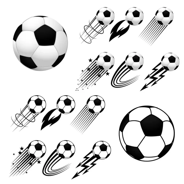 Bolas de futebol com diferentes animações de mosca — Vetor de Stock