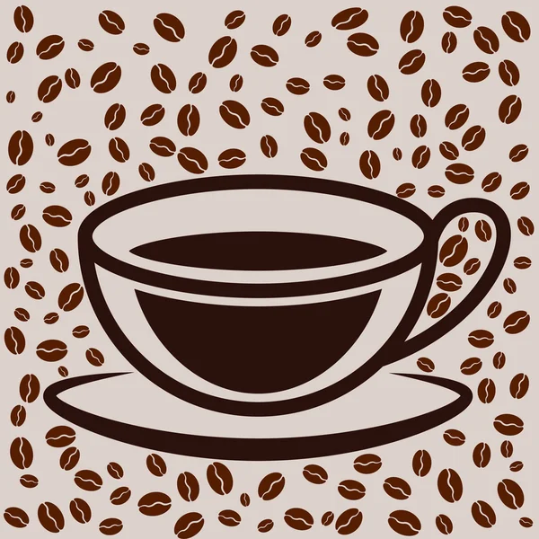 Taza de café sobre fondo relleno de frijol — Vector de stock