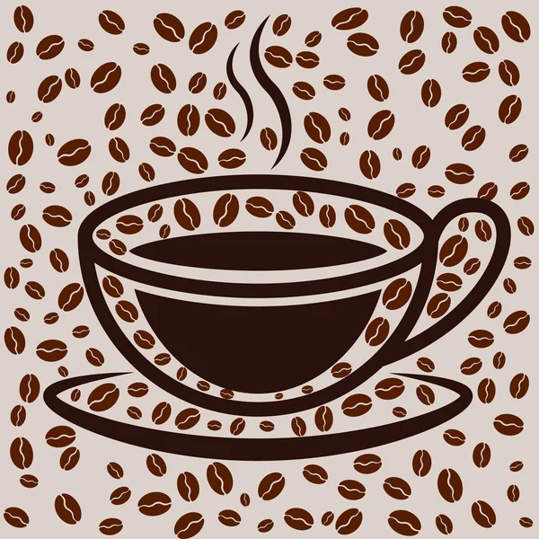 Taza de café sobre fondo relleno de frijol — Vector de stock