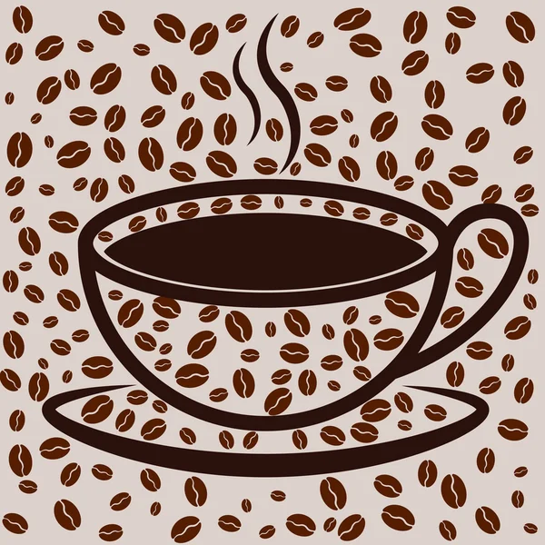 Taza de café sobre fondo relleno de frijol — Vector de stock