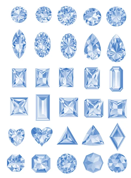 Набор реалистичных бриллиантов с различными огранками — стоковый вектор