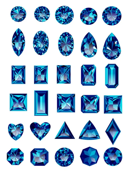 现实的蓝色紫晶宝石一套 — 图库矢量图片