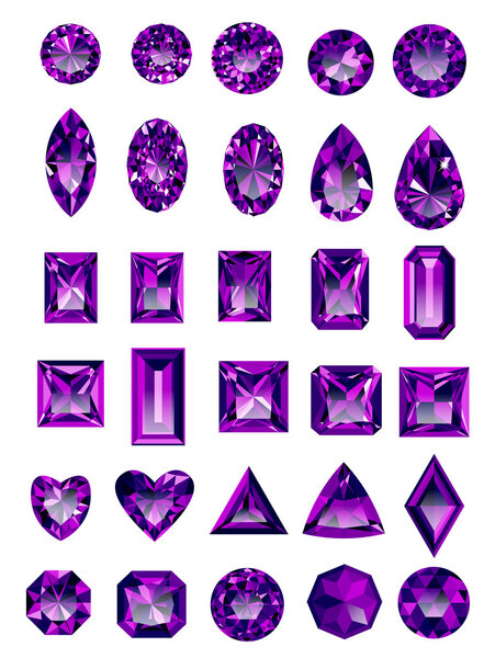 Set of realistic purple amethyst jewels