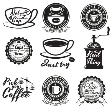 Vintage kahve dükkanı rozetleri ve işaretleri