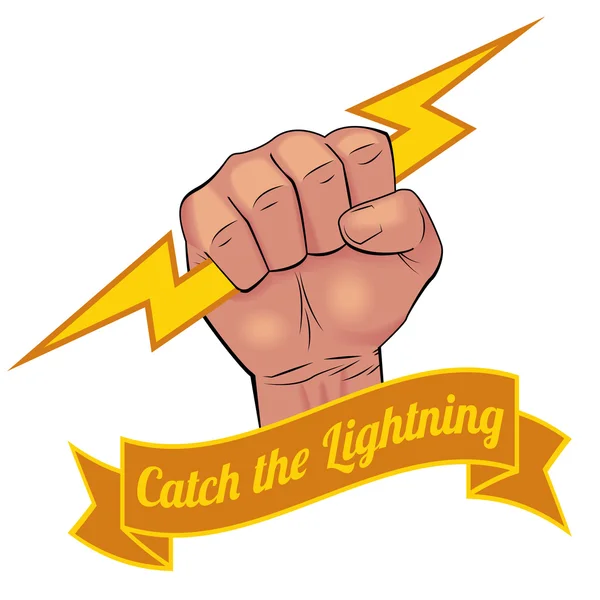 Realistic hand holding lightning bolt — Stock Vector