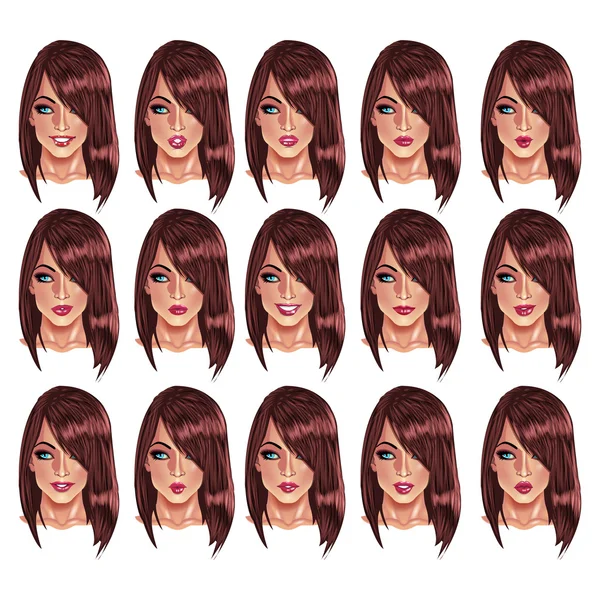 Portraits of beatuful woman with brown hair — Stock Vector