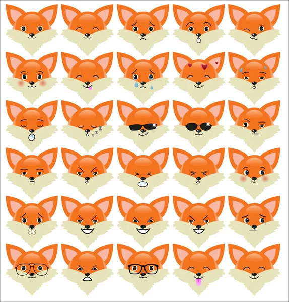 Set van grappige fox emoticons — Stockvector