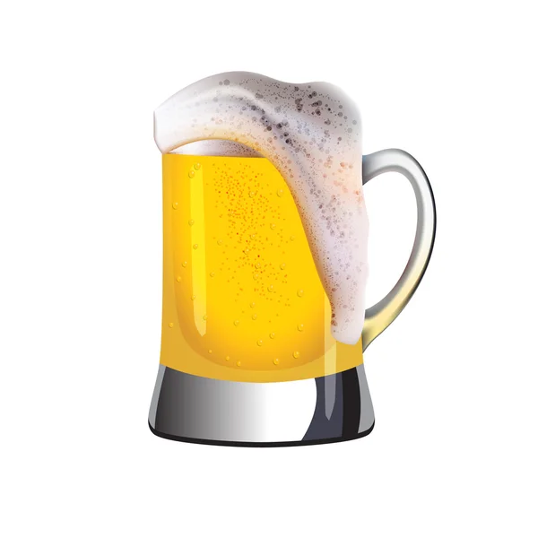 Taza de cerveza dorada cubierta con espuma — Vector de stock