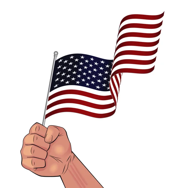 Man hand holding waving USA flag — Stock Vector