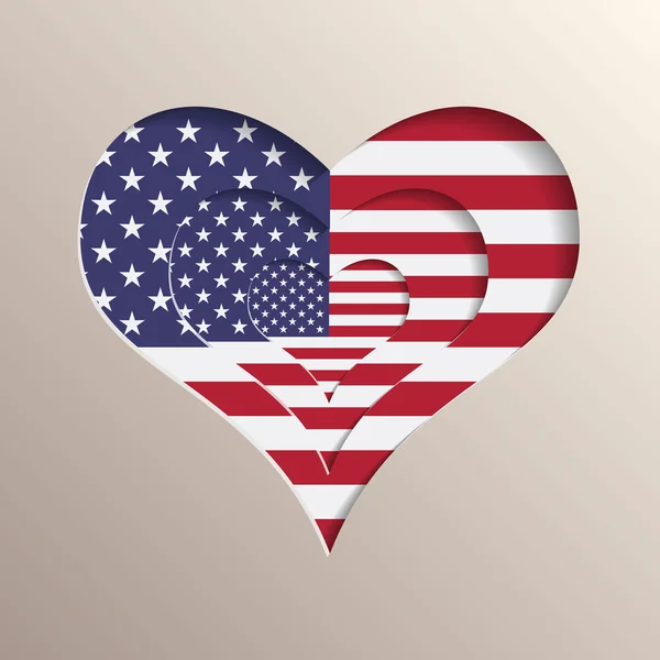Heart with USA flag on background — Stock Vector