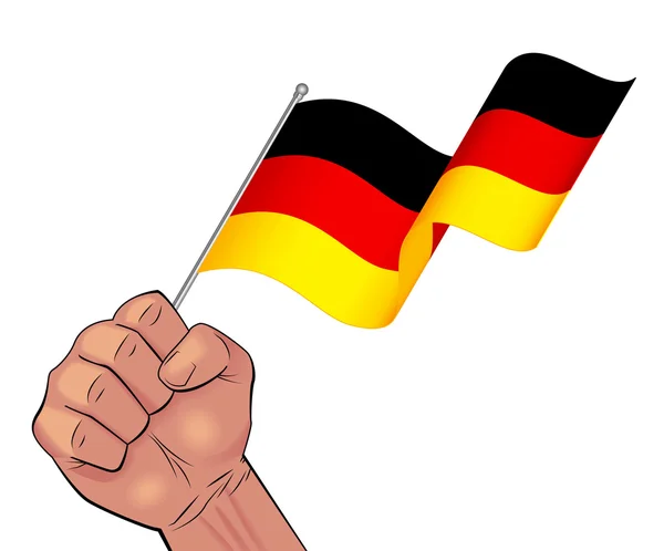 Man handen håller viftande Tyskland flagga — Stock vektor