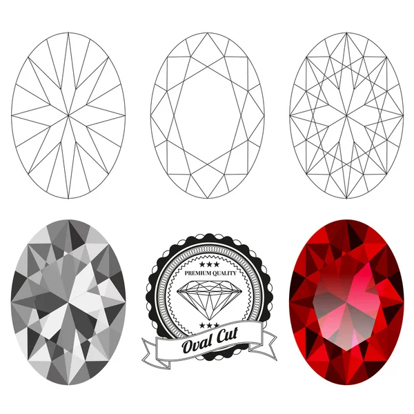 Set of oval cut jewel views — Stock Vector