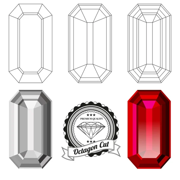 Conjunto de vistas de joyas de corte octágono — Vector de stock