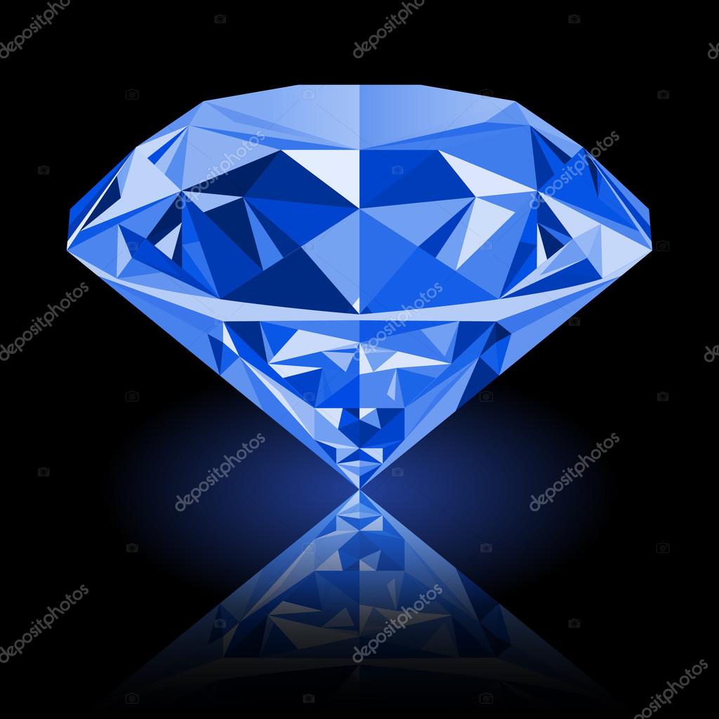 Realistic shining blue amethyst jewel with reflection and blue glow isolated on black background. Colorful gemstone that can be used as part of logo, icon, web decor or other design.