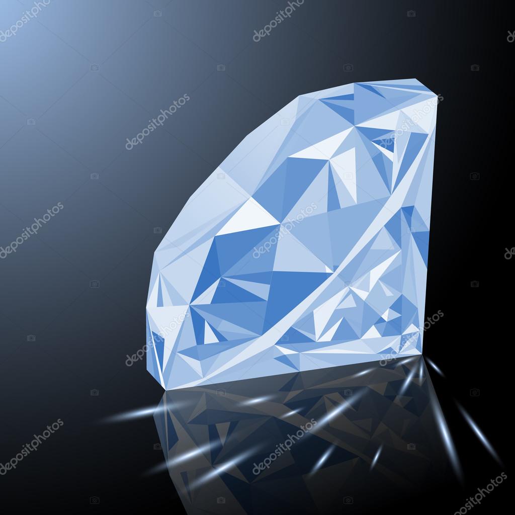 Realistic shining white diamond jewel with reflection, white glow and light sparks on gradient background. Colorful gemstone that can be used as part of logo, icon, web decor or other design.