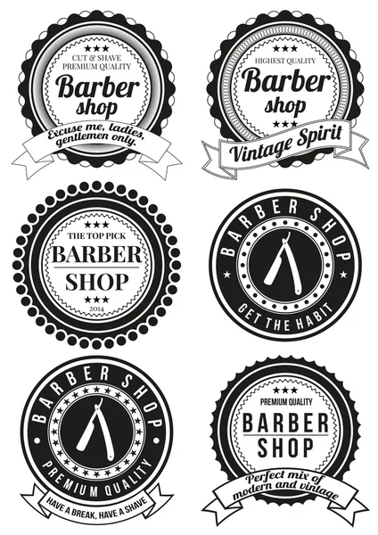 Uppsättning av vackra runda vintage barber shop emblem — Stock vektor