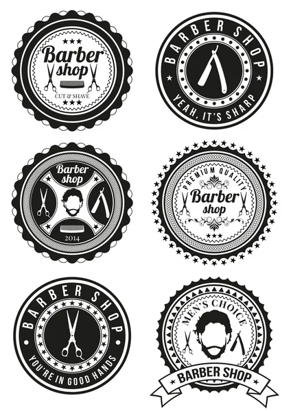 Set of beautiful round vintage barber shop badges — Stock Vector