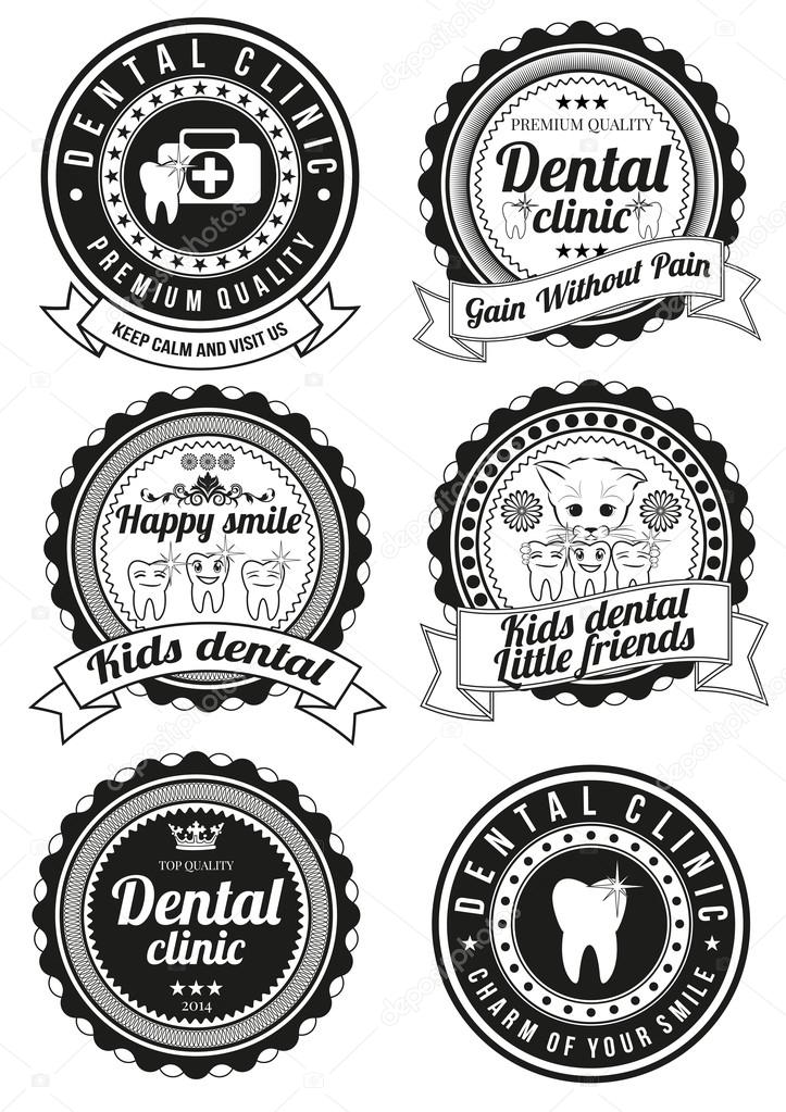 Set of round badges for dental clinic