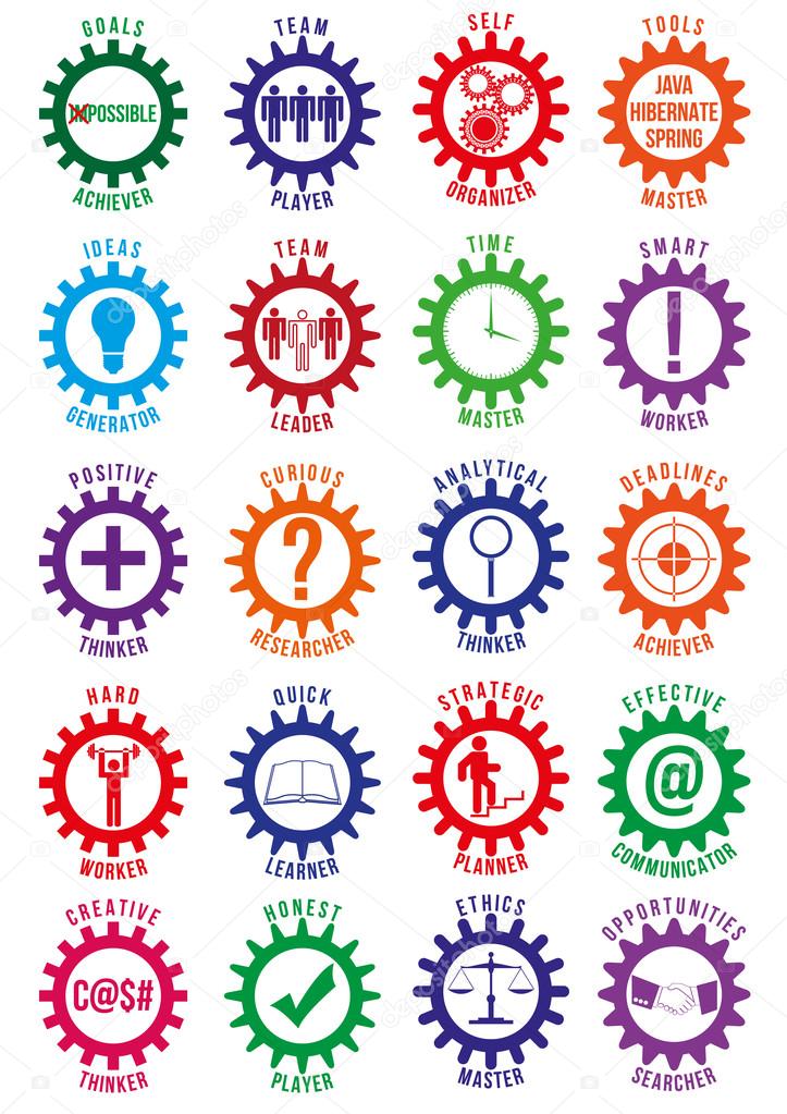Colored employee best traits vector badges
