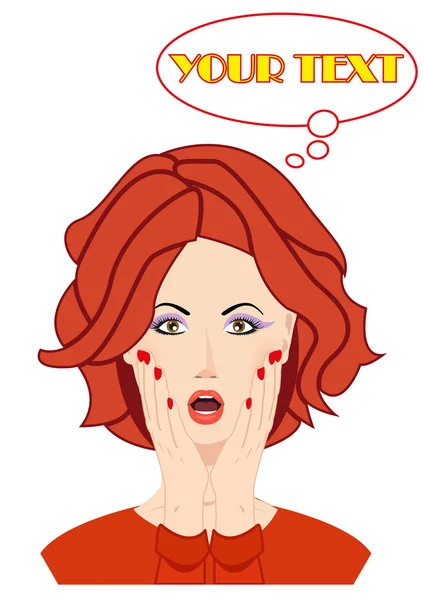 Sorprendido hermoso rostro de mujer con la boca abierta — Vector de stock