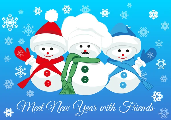 雪だるまのお友達が新しい年を迎える — ストックベクタ