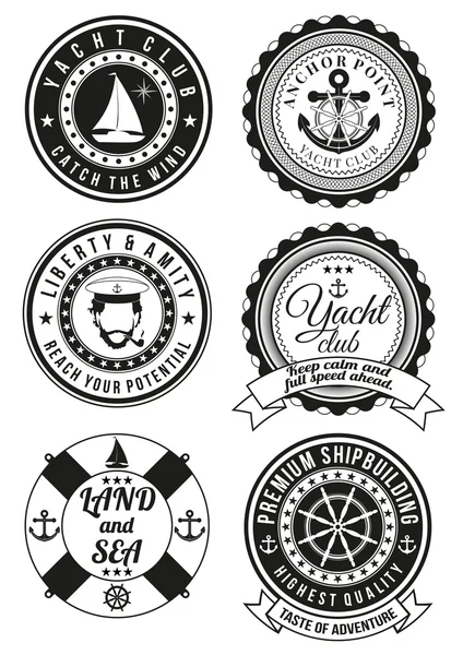 Set di distintivi rotondi per il mare e yacht club — Vettoriale Stock