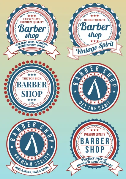 Uppsättning av runda vintage färgade barber shop emblem — Stock vektor