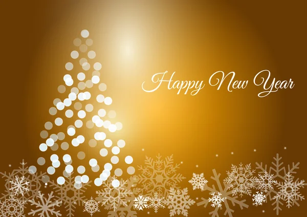 Svítící strom nový rok na zlaté pozadí — Stockový vektor