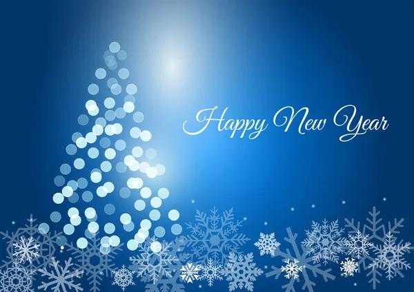 新年のツリーを青い背景に輝く — ストックベクタ