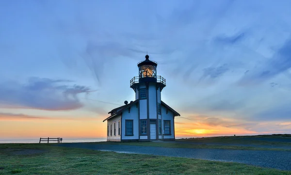 Solnedgång över punkt Cabrillo ljus Station State historiska Park, Mendocino County, Kalifornien — Stockfoto