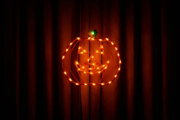 Light Pumpkin Wiszące Oknie Halloween Spirit — Zdjęcie stockowe