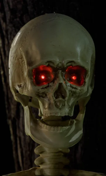 Crânio Com Olhos Brilhantes Vermelhos Halloween Light Decorações — Fotografia de Stock