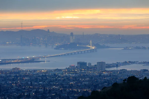 Sunset Felett San Francisco Berkeley Keresztül Grizzly Peak — Stock Fotó