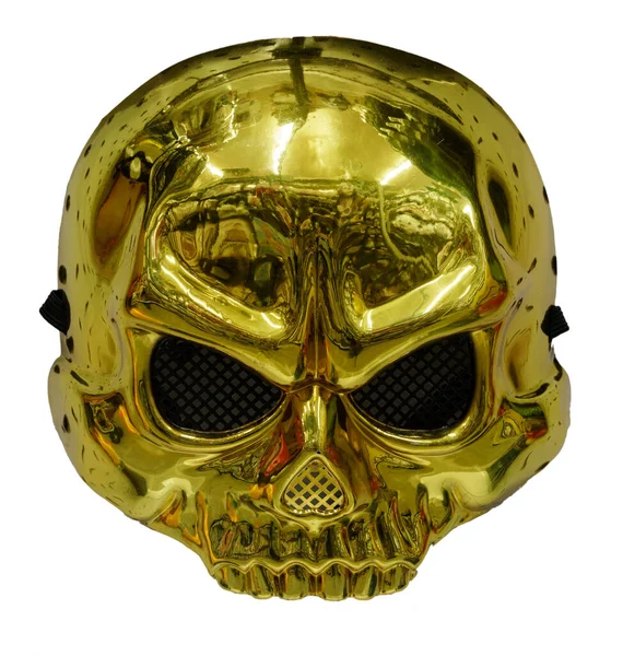Golden Metallic Skull Face Mask Isolerad — Stockfoto