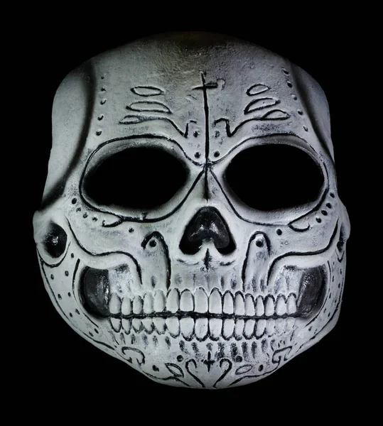 Cukor Skull Skeleton Half Mask Elszigetelt Ellen Fekete Háttér — Stock Fotó