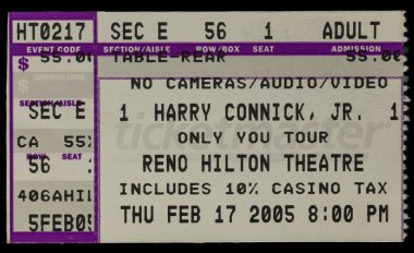 Reno, Nevada - 17 Şubat 2005 - Reno Hilton Tiyatrosu 'ndaki Harry Connick, Jr. Konseri için kullanılmış bilet koçanı.