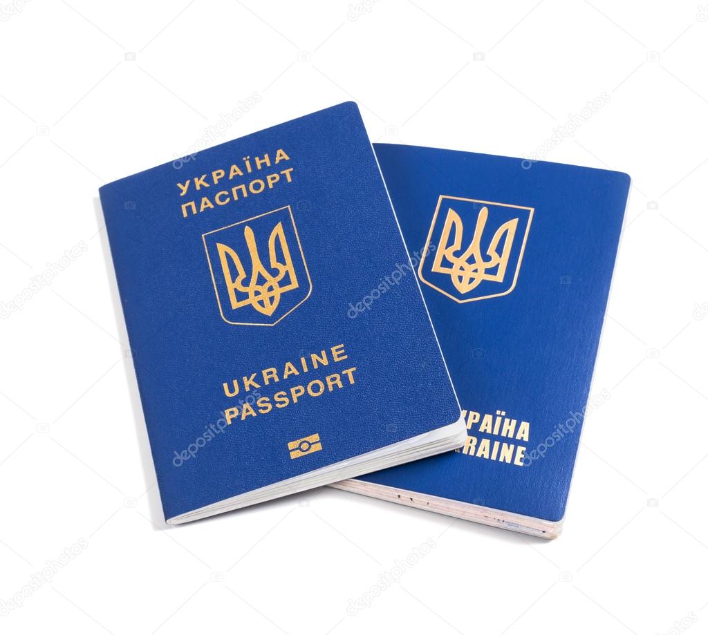 Two Ukrainian passport on a white background