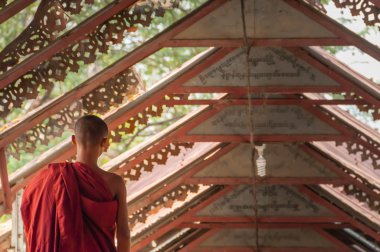 Genç küçük Budist rahipler boyunca yürüyüş