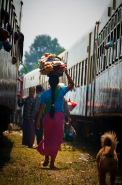 Sayfalar taşıma arkasından trenler arasında Asyalı kadın