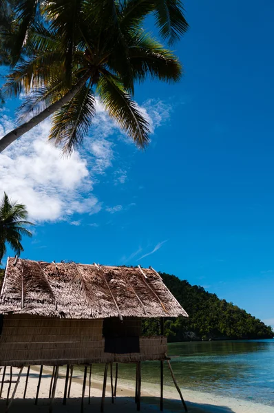 Magányos Nipa Hut gólyalábakon az óceán gyönyörű strandon — Stock Fotó