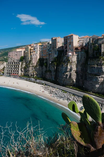 Rumah-rumah Italia yang menghadap laut di tebing di atas pantai Tropea — Stok Foto