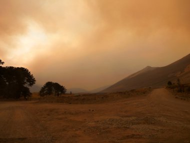 tepenin üzerinde orman ateşi duman