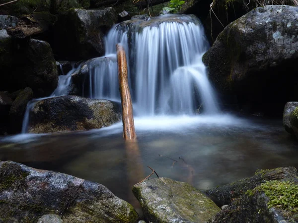 Bellissimo torrente di montagna pulito che scorre sulle rocce — Foto Stock