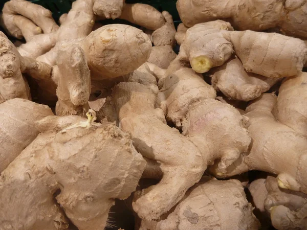 Racines de gingembre cru frais dans un magasin — Photo