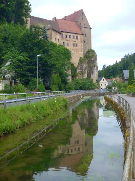 Spiegelung eines Stößels auf einem Felsen in einem Fluss — Stockfoto