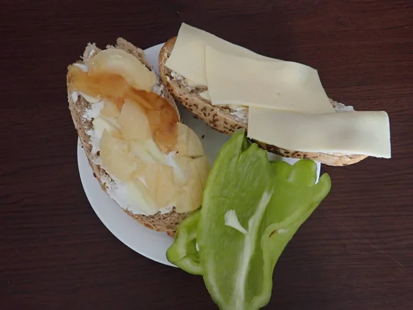 Fresh Bread Cheese Based Snack Served Plate — Stock Photo, Image